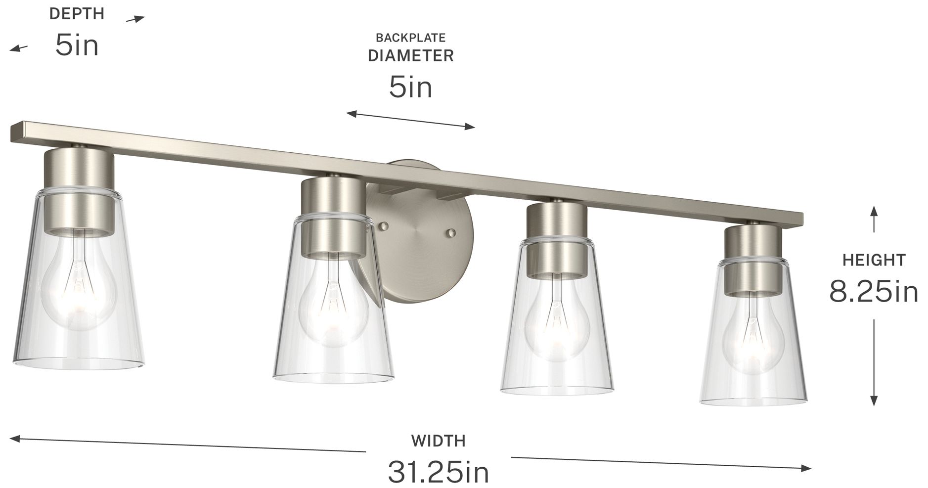 Kichler Stamos 31.25" 4-Light Brushed Nickel Vanity Light with Clear Glass