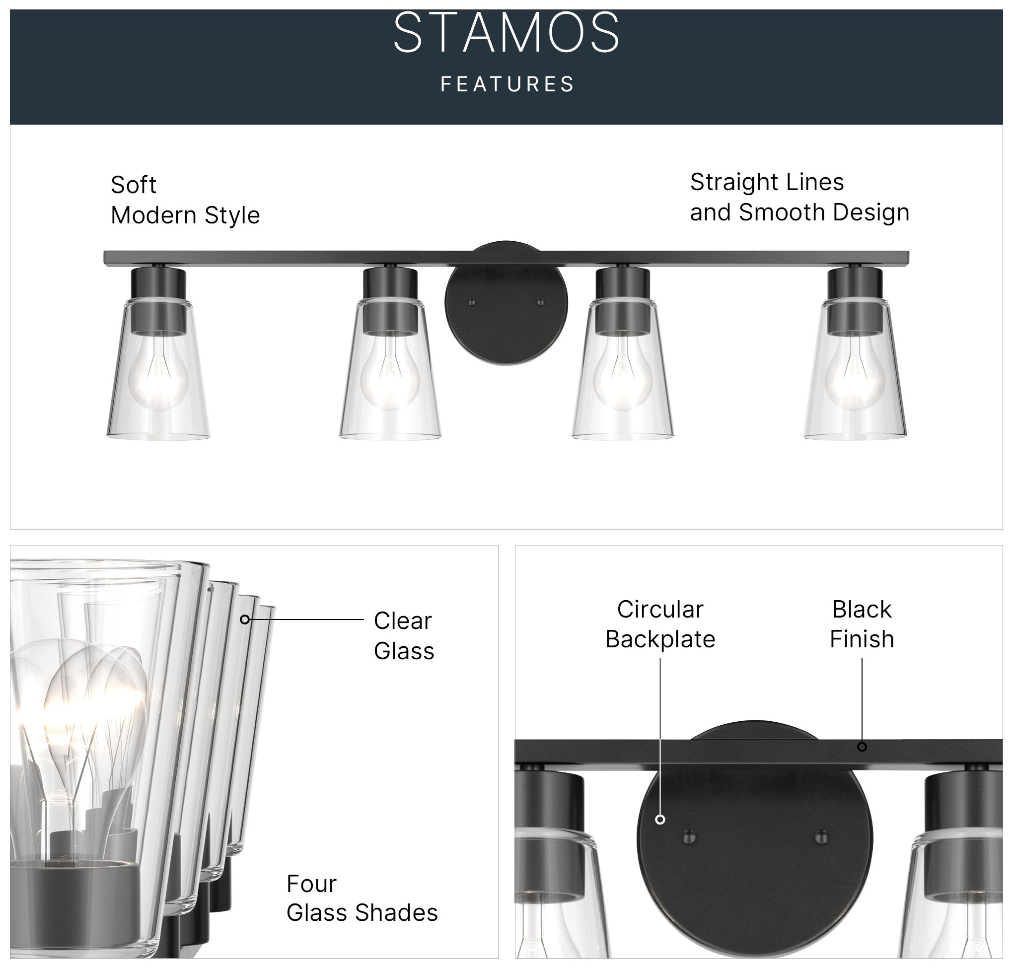 Image 4 Kichler Stamos 31.25" 4-Light Vanity Light with Clear Glass in Black more views