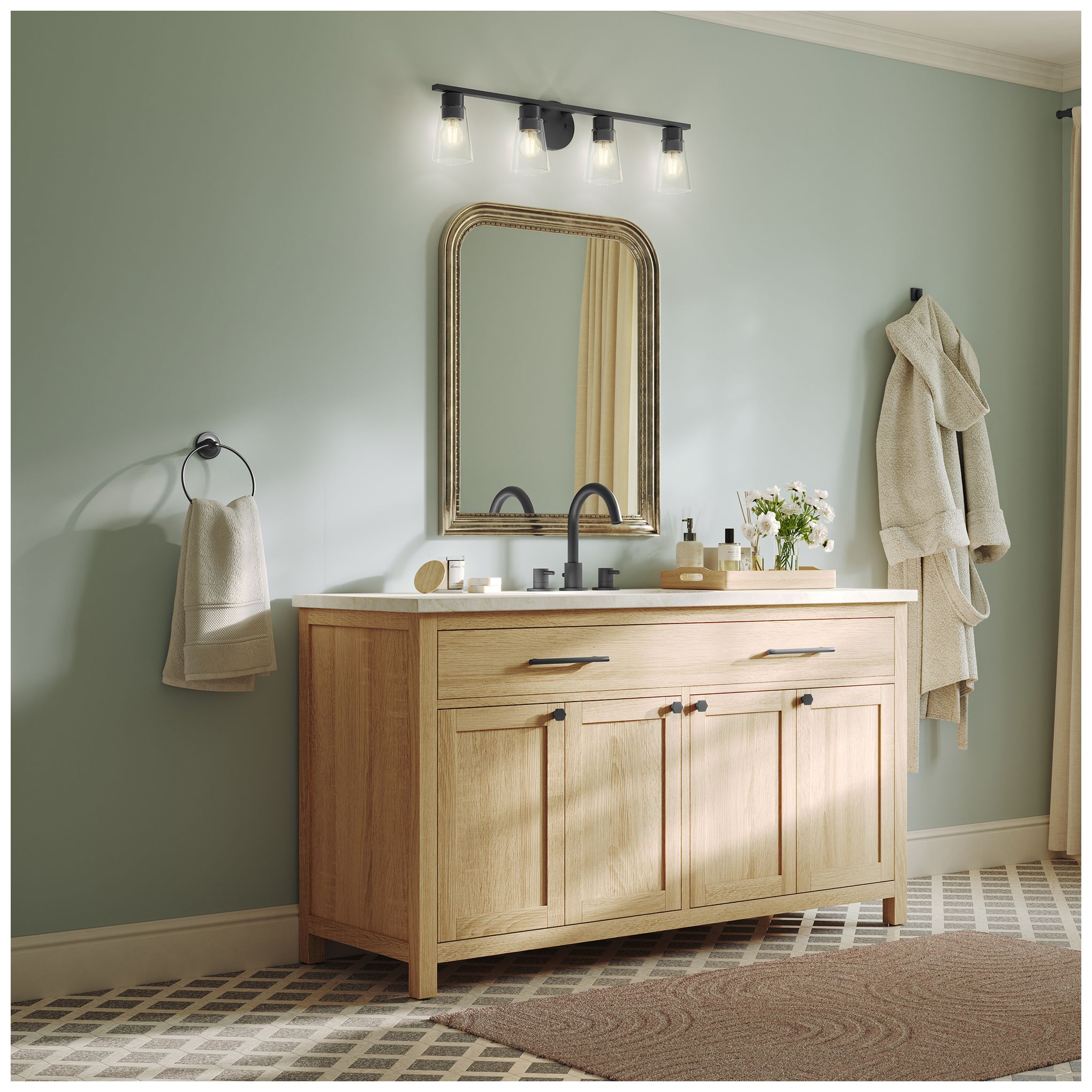 Kichler Stamos 31.25" 4-Light Vanity Light with Clear Glass in Black