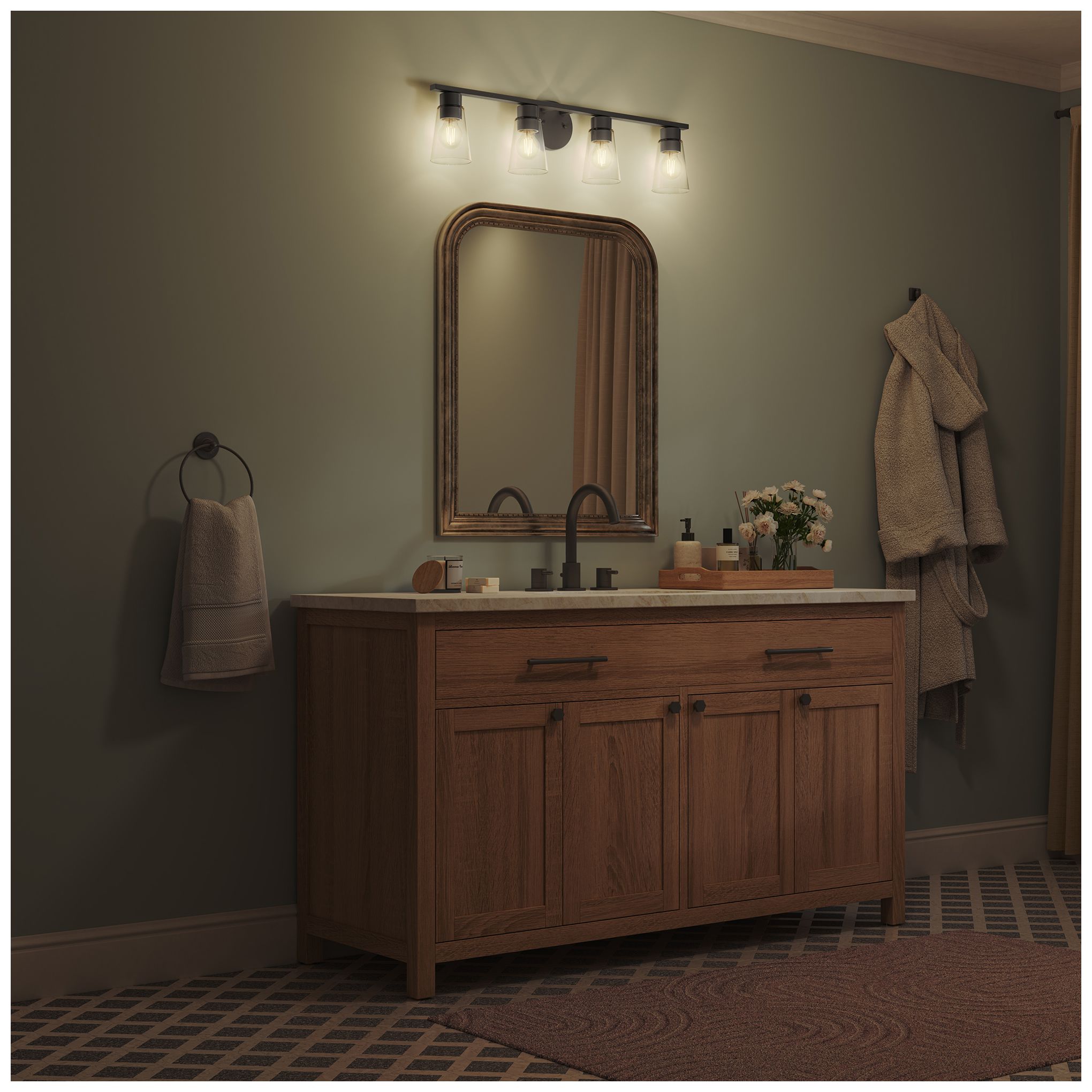 Kichler Stamos 31.25" 4-Light Vanity Light with Clear Glass in Black