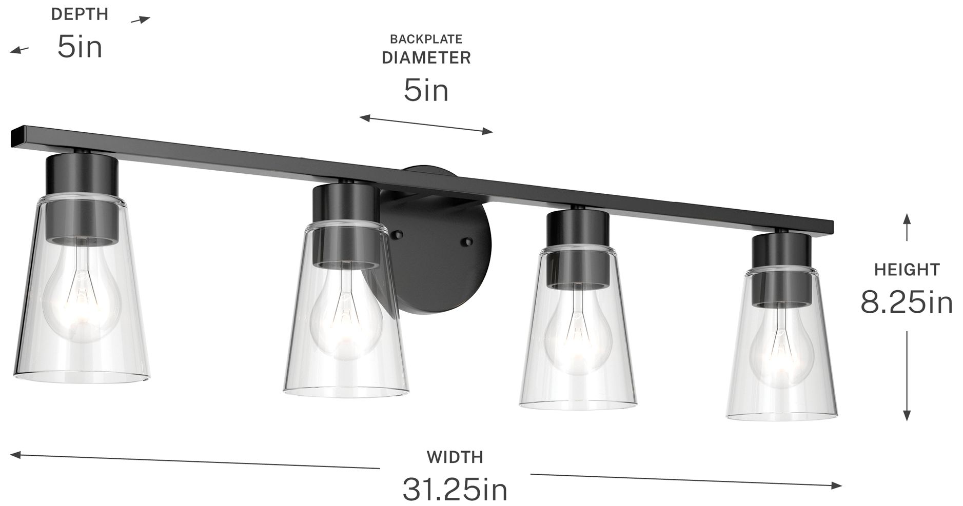 Kichler Stamos 31.25" 4-Light Vanity Light with Clear Glass in Black