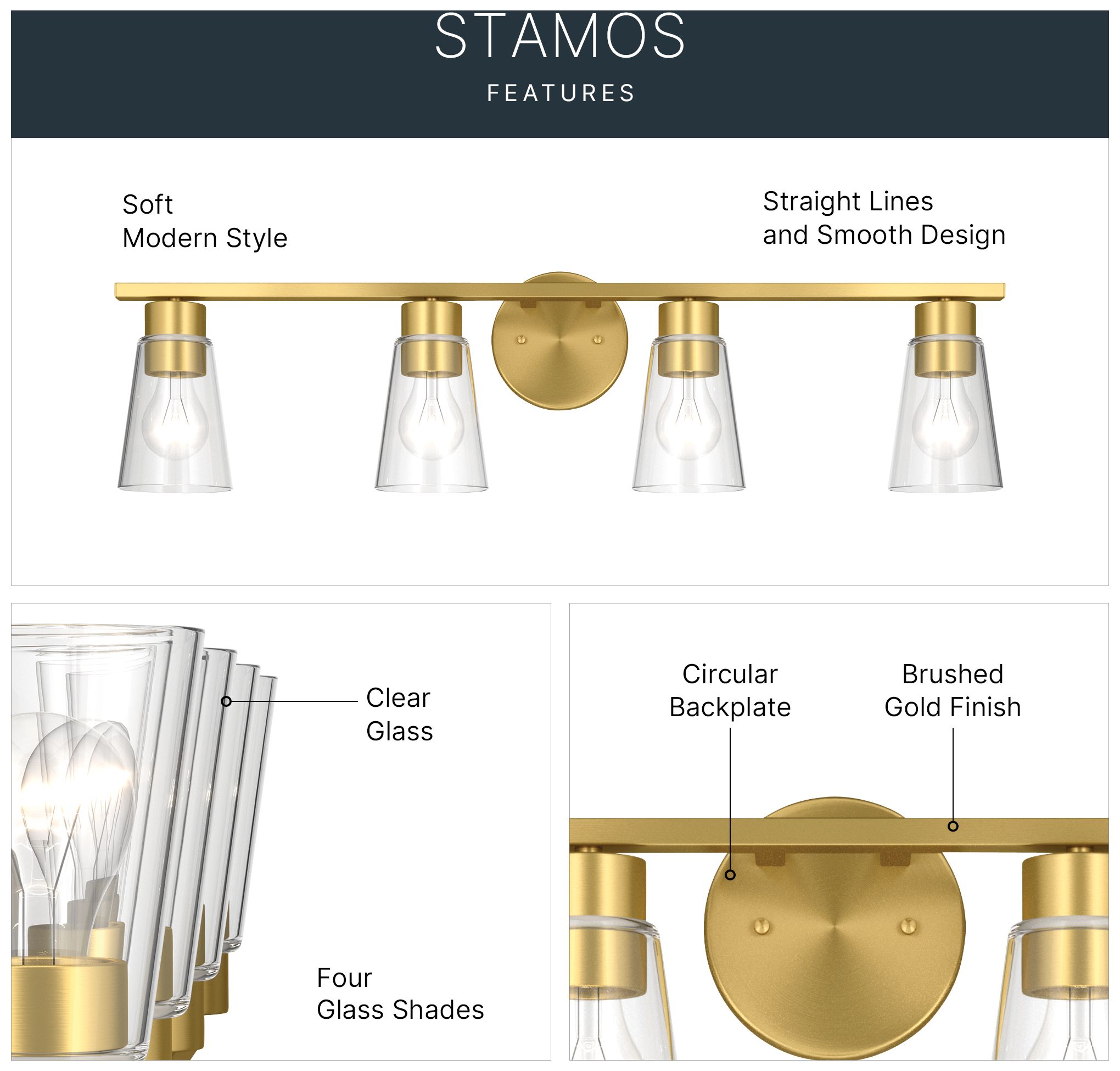 Image 4 Kichler Stamos 31.25" 4-Light Vanity Light with Clear Glass in Brushed Gold more views