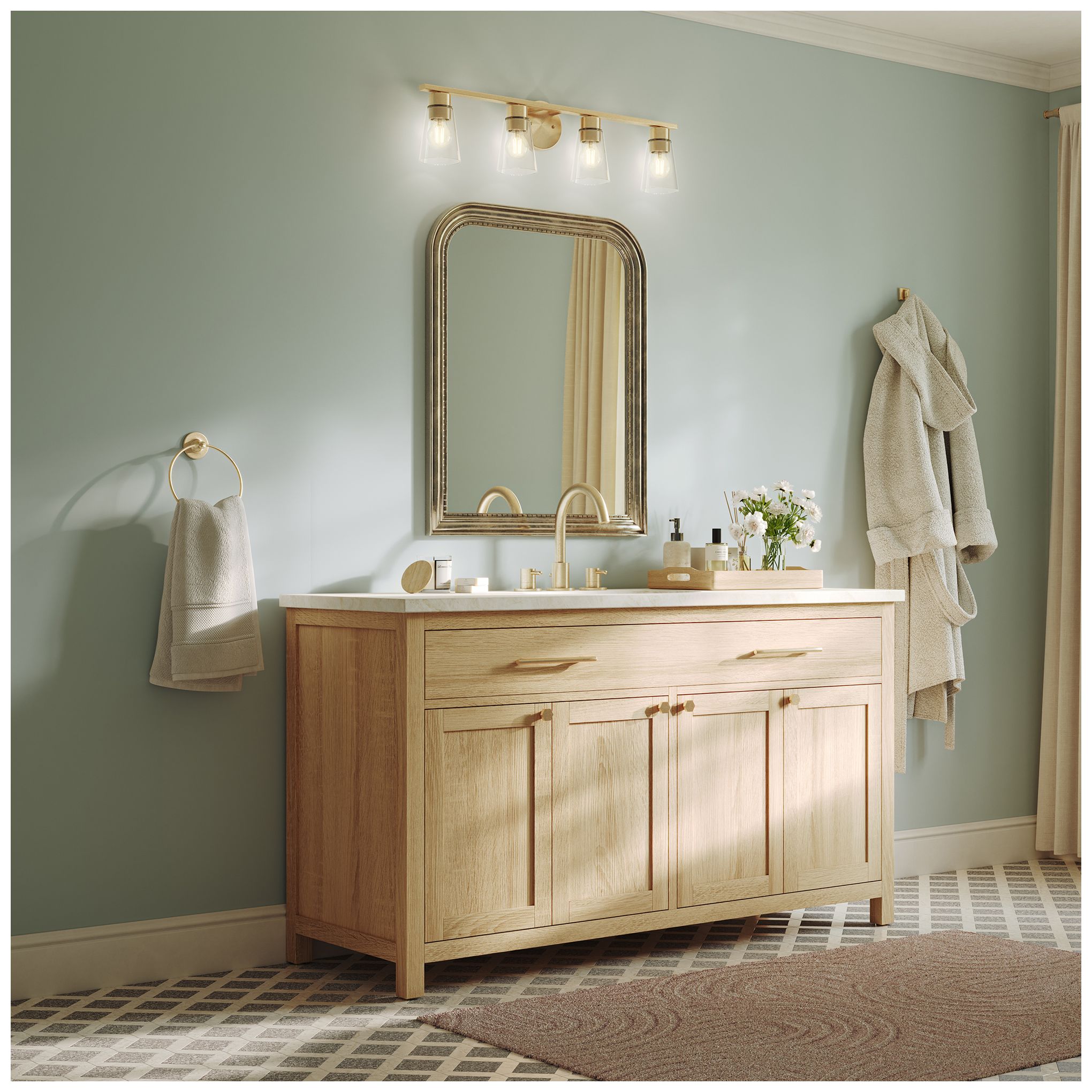 Kichler Stamos 31.25" 4-Light Vanity Light with Clear Glass in Brushed Gold