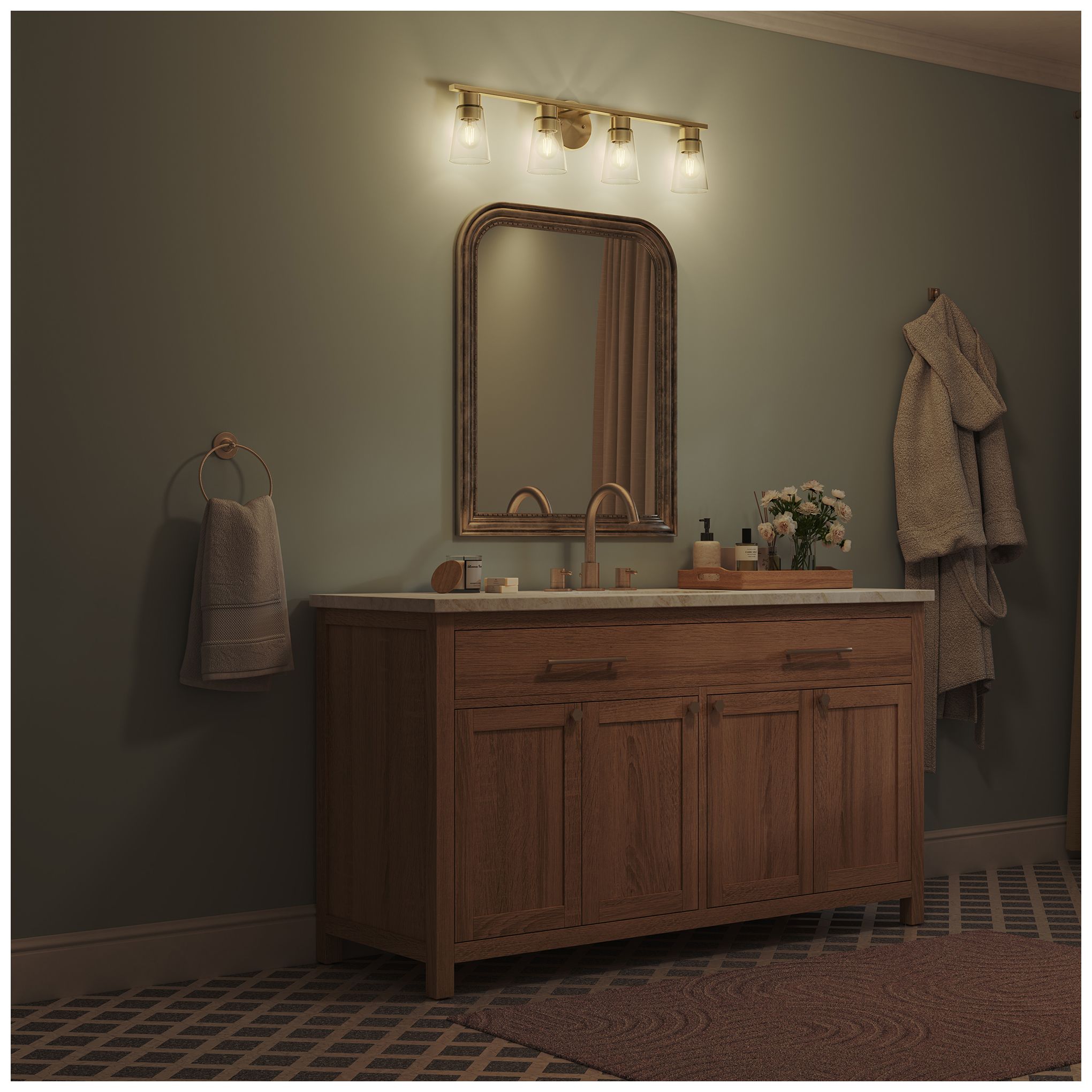 Kichler Stamos 31.25" 4-Light Vanity Light with Clear Glass in Brushed Gold