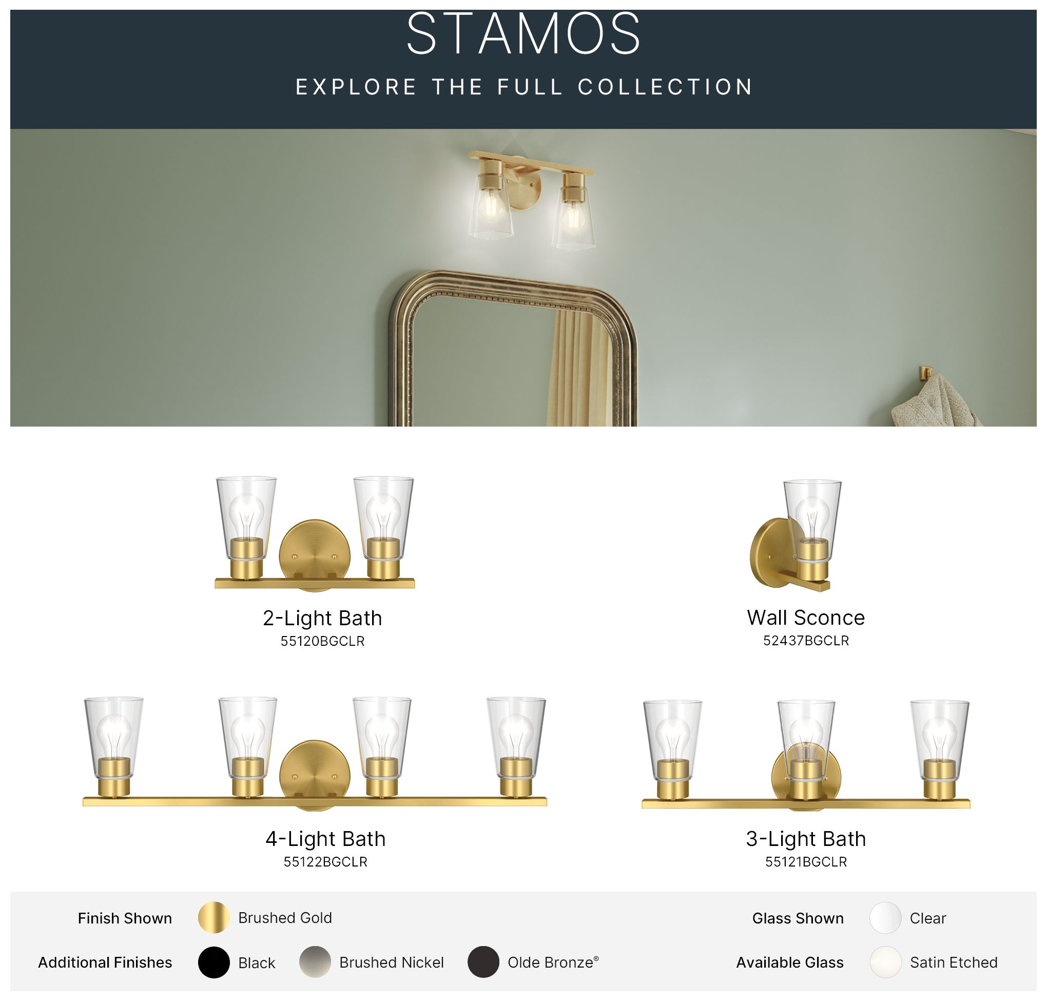 Kichler Stamos 31.25" 4-Light Vanity Light with Clear Glass in Brushed Gold