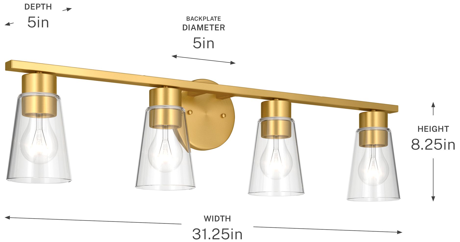 Kichler Stamos 31.25" 4-Light Vanity Light with Clear Glass in Brushed Gold
