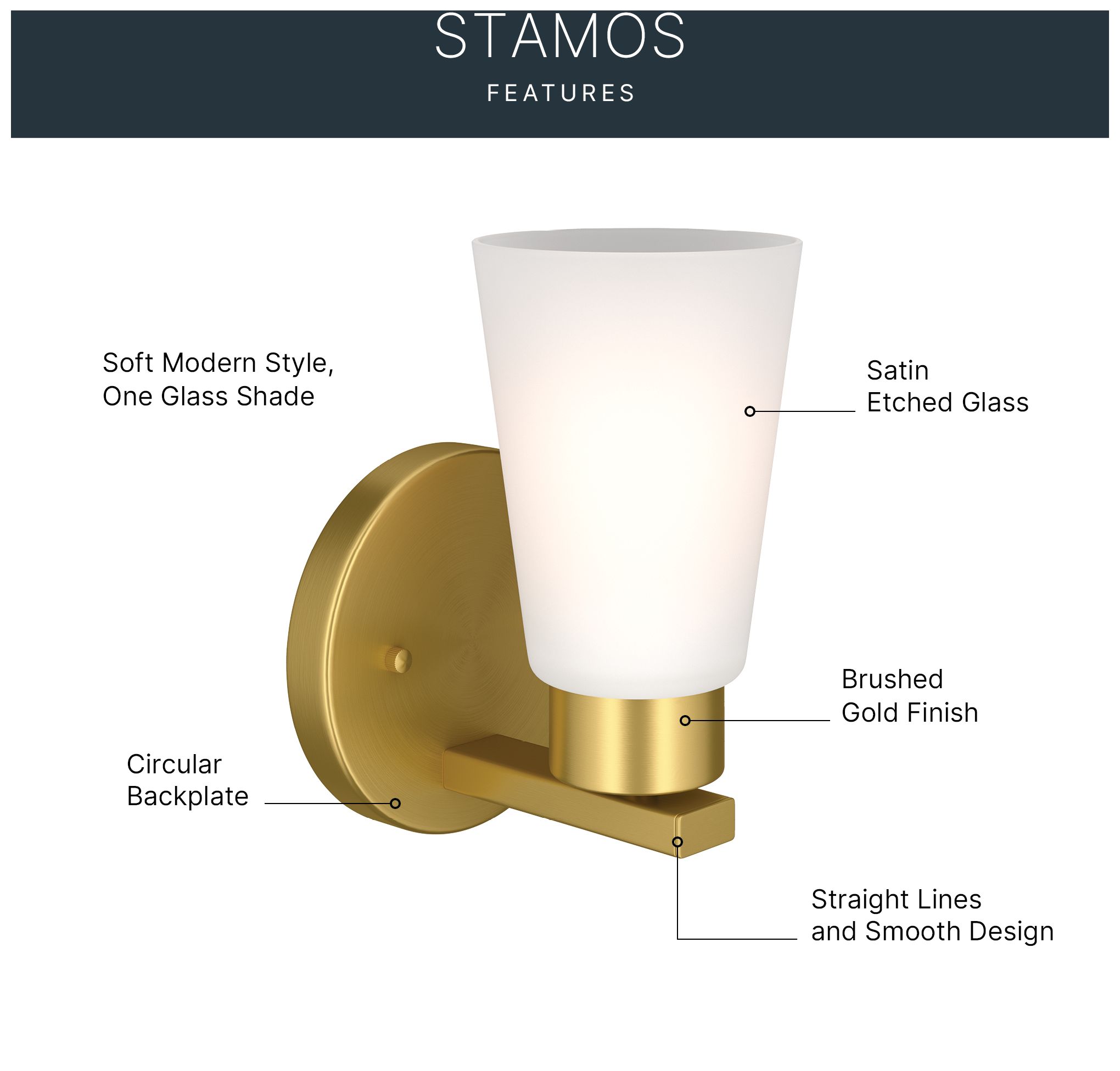 Image 4 Kichler Stamos 8" 1-Light Brushed Gold Wall Sconce with Satin Etched Glass more views