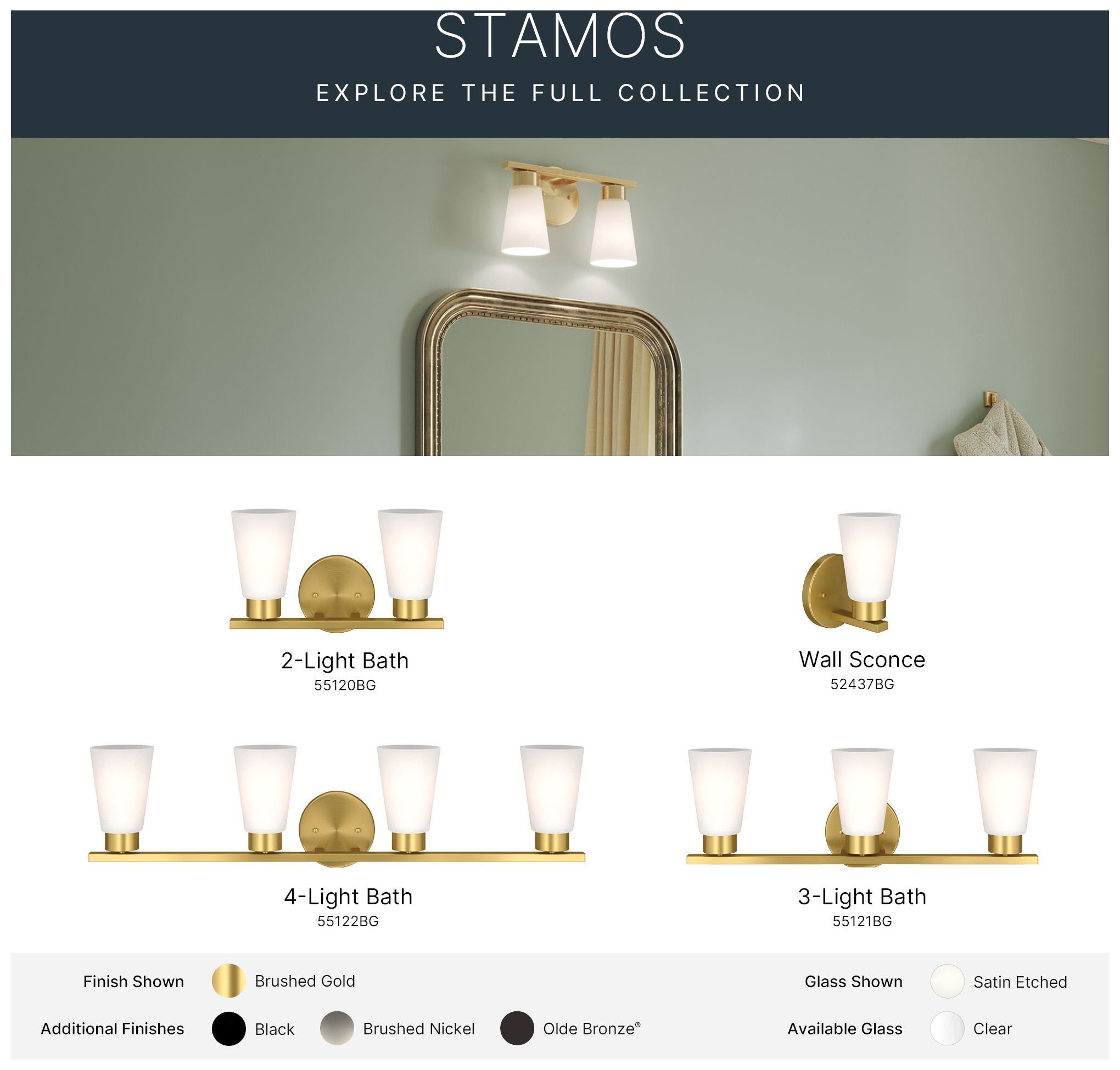 Kichler Stamos 8" 1-Light Brushed Gold Wall Sconce with Satin Etched Glass