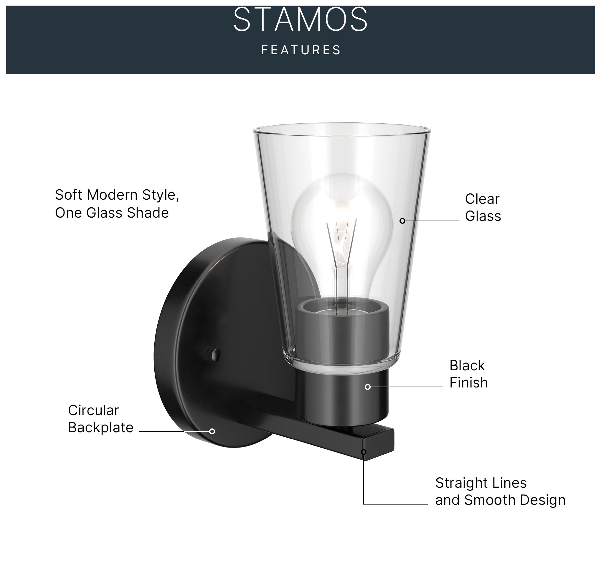 Image 4 Kichler Stamos 8" 1-Light Wall Sconce with Clear Glass in Black more views