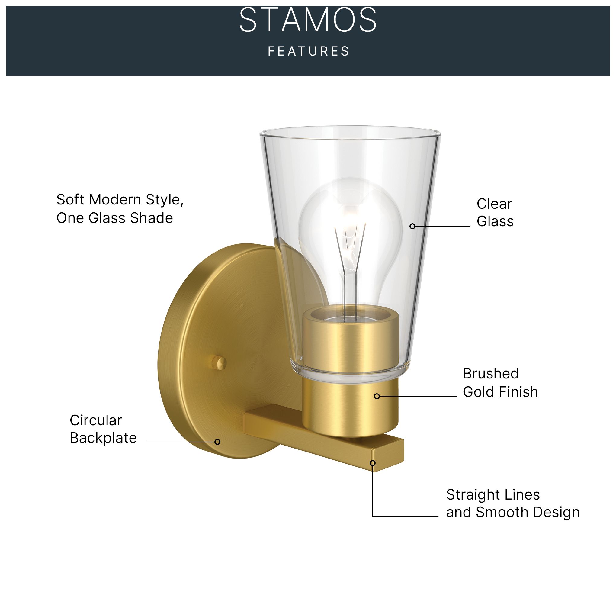 Image 4 Kichler Stamos 8" 1-Light Wall Sconce with Clear Glass in Brushed Gold more views