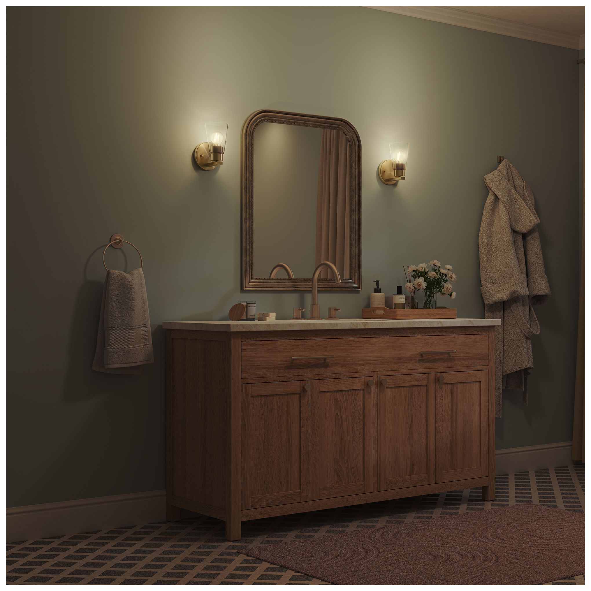 Kichler Stamos 8" 1-Light Wall Sconce with Clear Glass in Brushed Gold