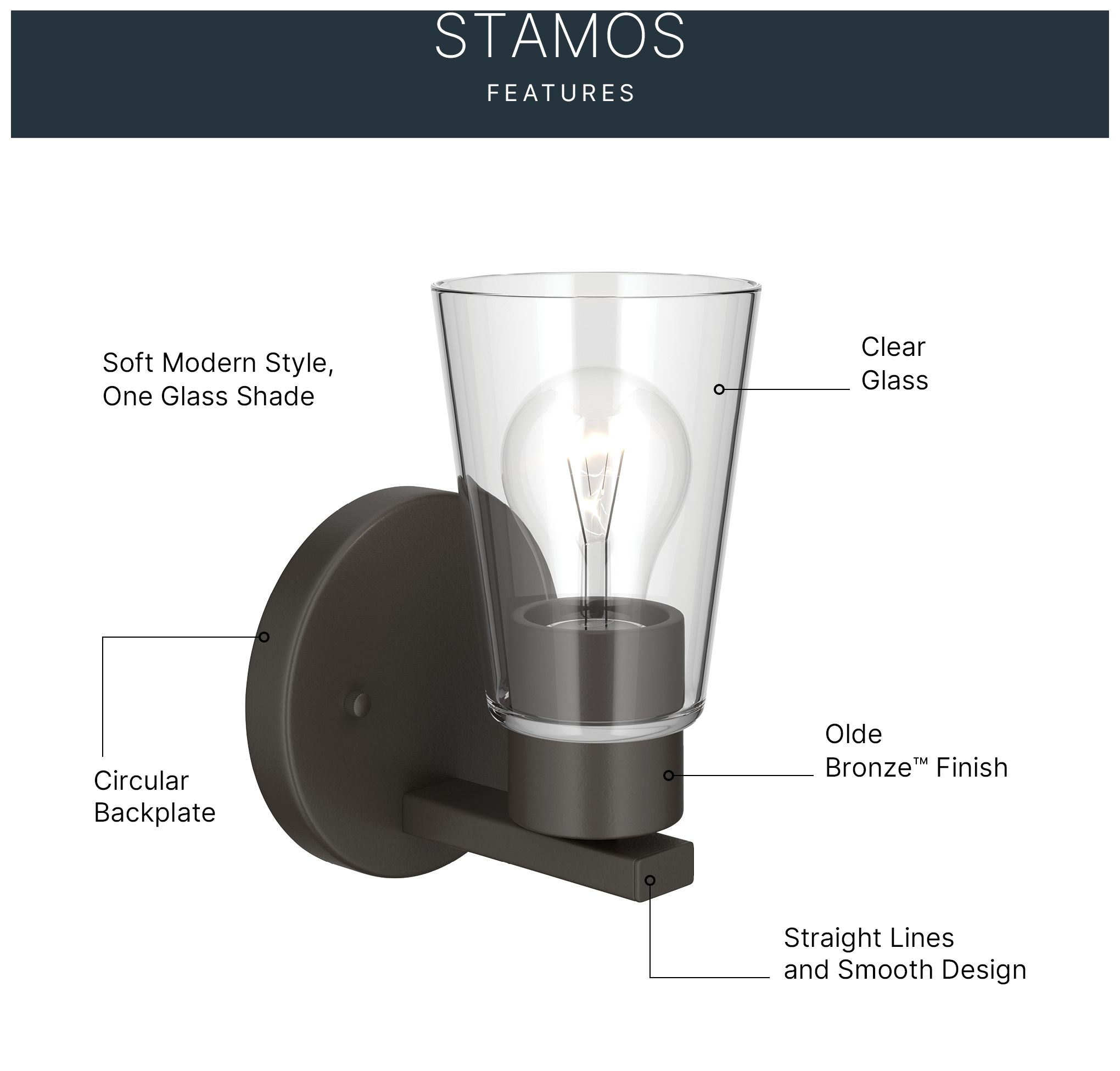 Image 4 Kichler Stamos 8" 1-Light Wall Sconce with Clear Glass in Olde Bronze more views