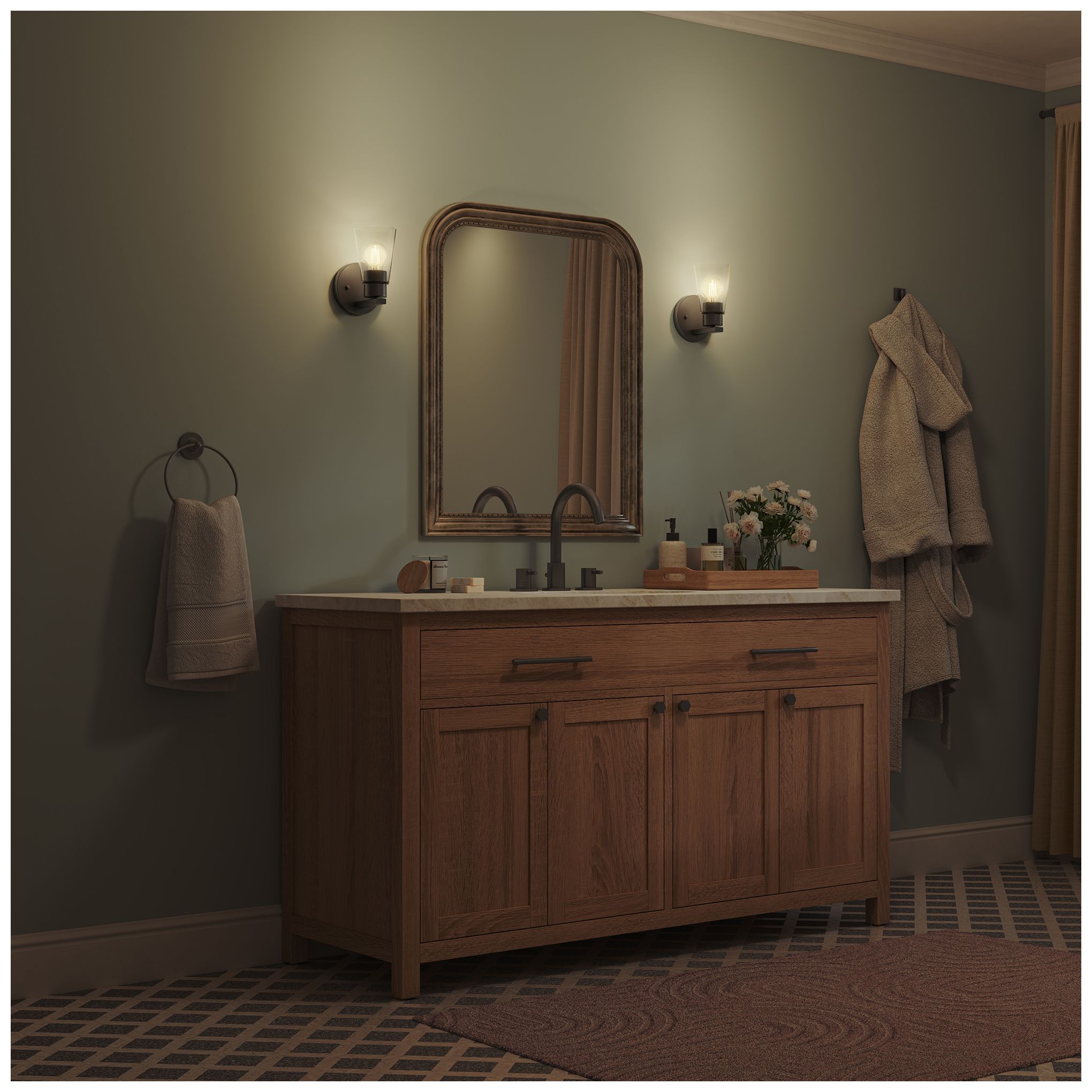 Kichler Stamos 8" 1-Light Wall Sconce with Clear Glass in Olde Bronze