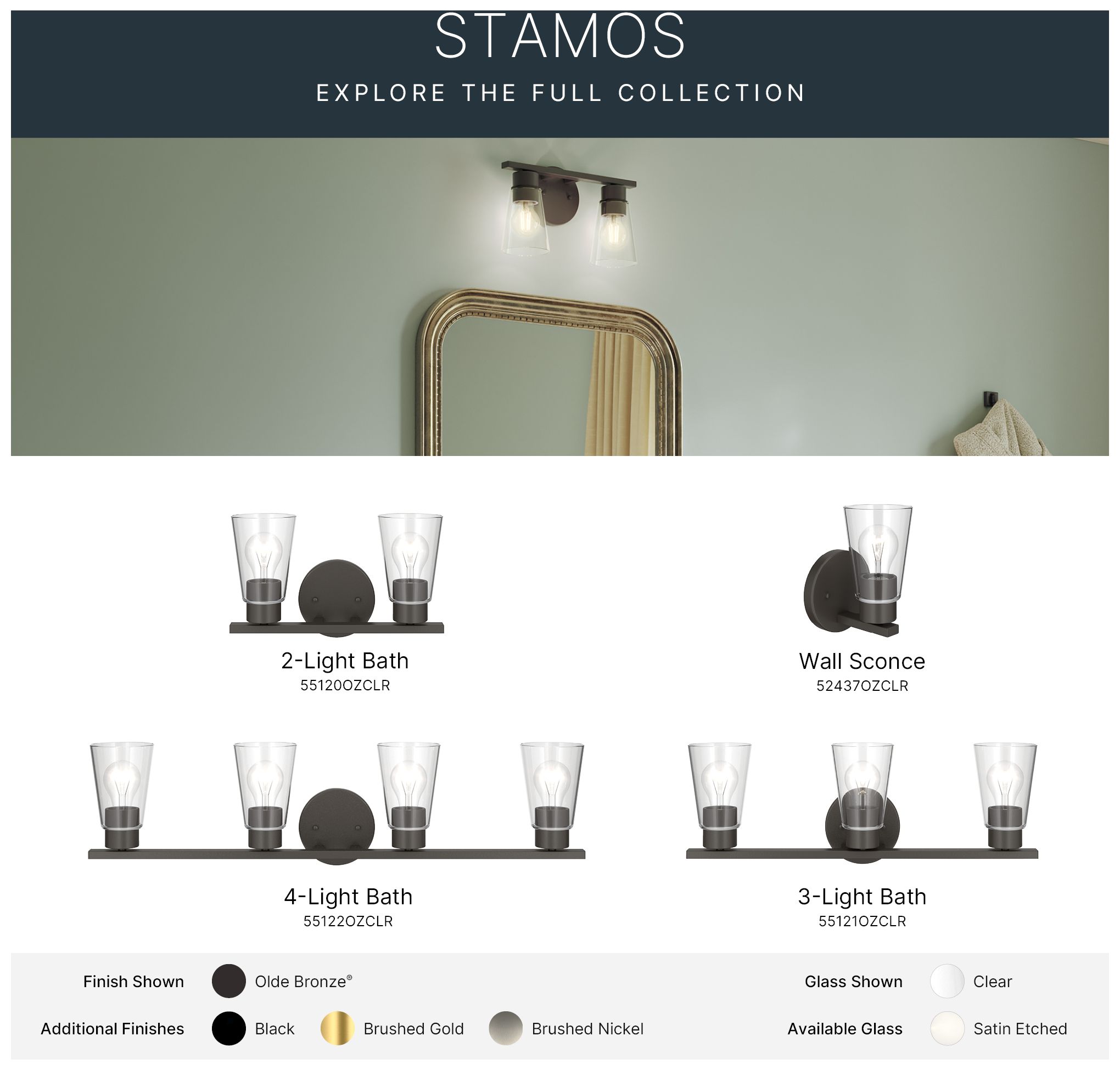 Kichler Stamos 8" 1-Light Wall Sconce with Clear Glass in Olde Bronze
