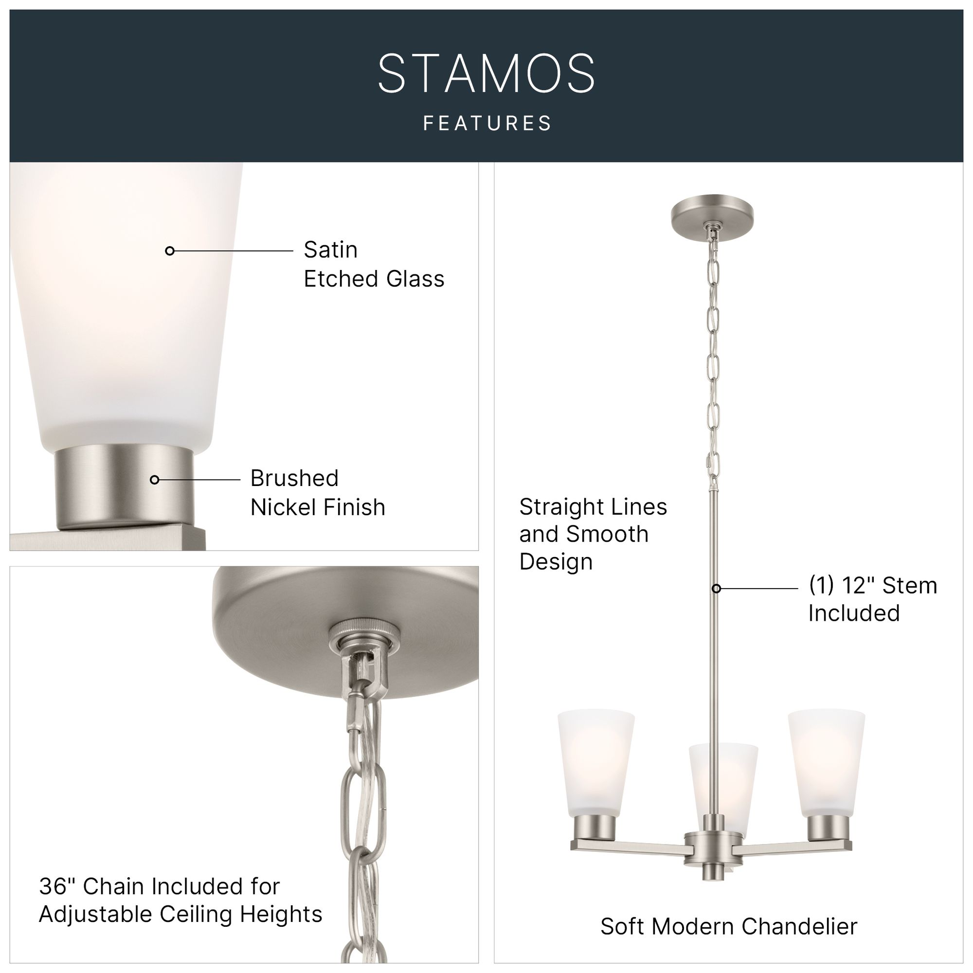 Kichler Stamos Brushed Nickel Chandelier 3Lt