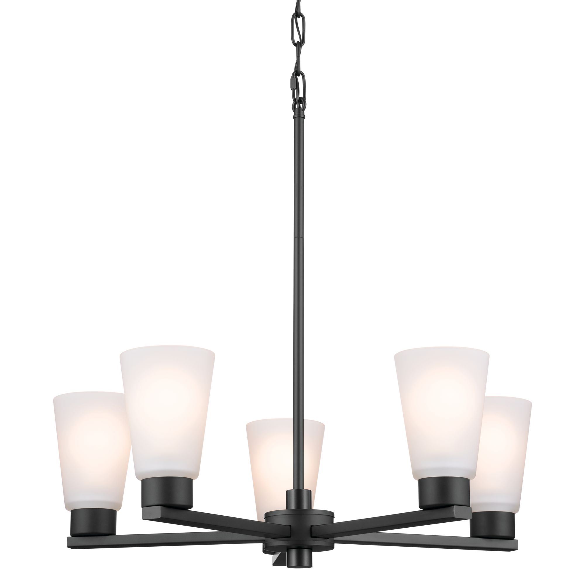 Image 3 Kichler Stamos Collection 5-Light Black Chandelier with Etched Glass Shades more views