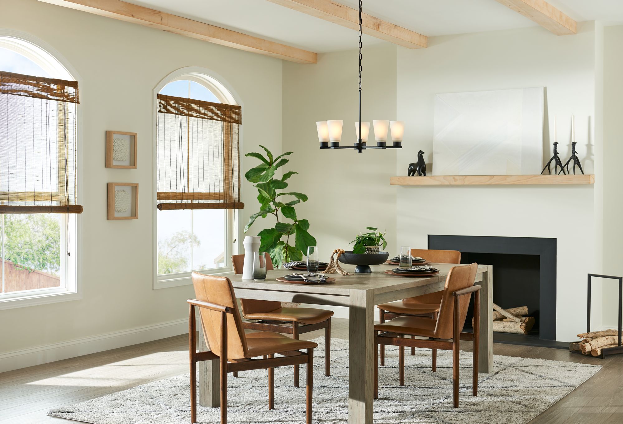 Image 7 Kichler Stamos Collection 5-Light Black Chandelier with Etched Glass Shades more views