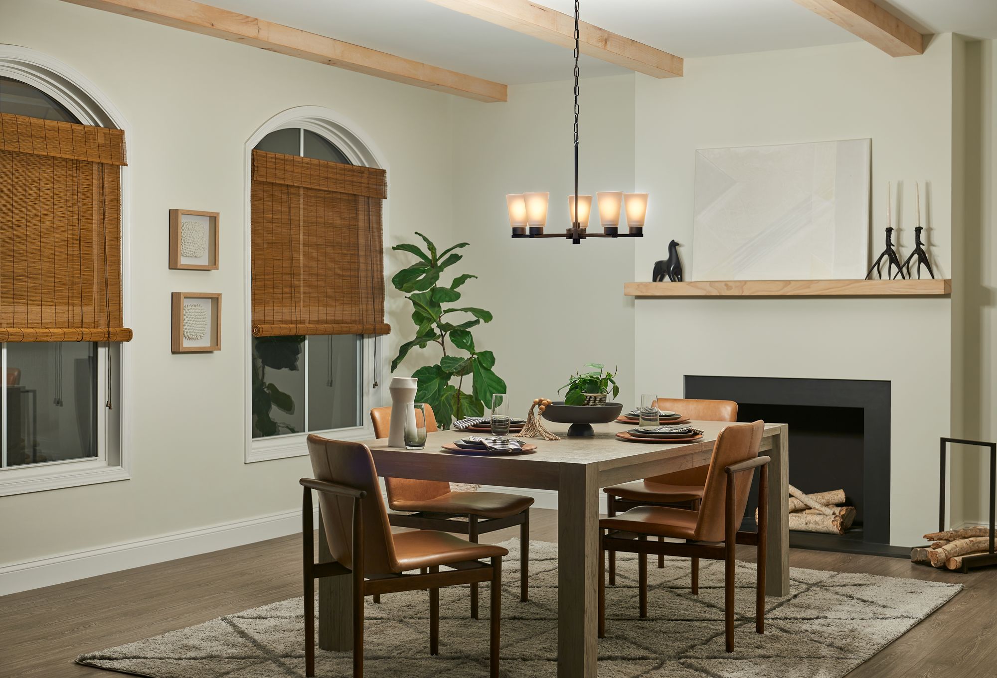 Kichler Stamos Collection 5-Light Black Chandelier with Etched Glass Shades
