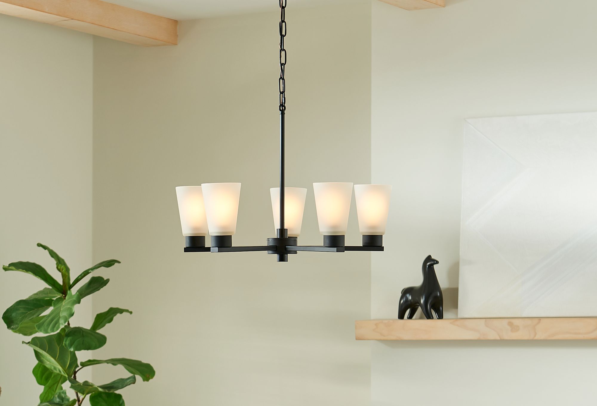 Kichler Stamos Collection 5-Light Black Chandelier with Etched Glass Shades