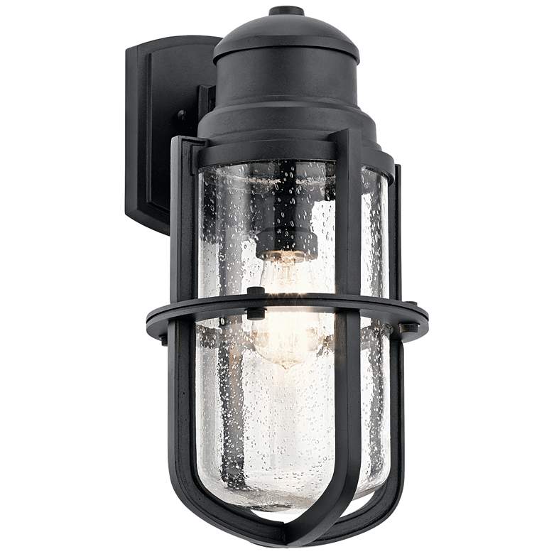 Image 2 Kichler Suri 17.5 Seeded Glass Textured Black Marine Rated Outdoor Light