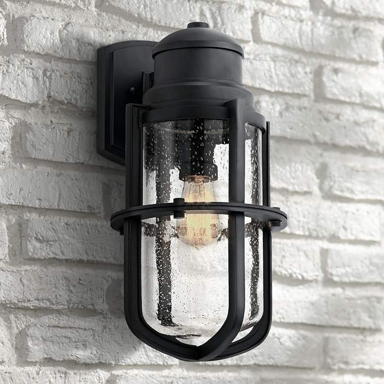 Image 1 Kichler Suri 17.5 Seeded Glass Textured Black Marine Rated Outdoor Light