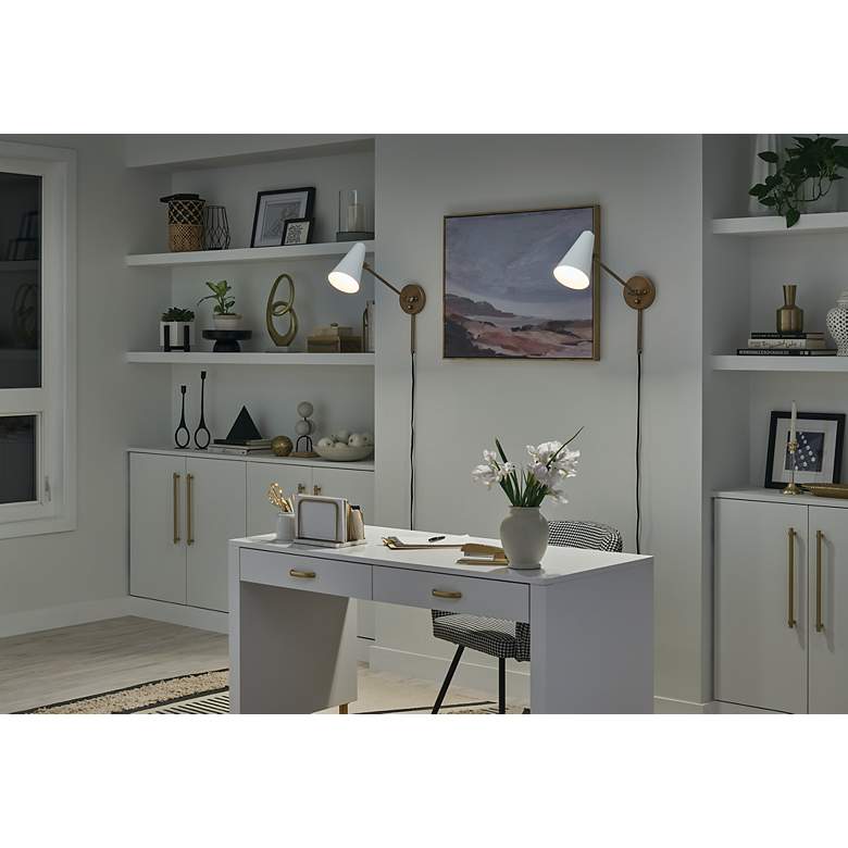 Image 7 Kichler Sylvia Natural Brass with White Adjustable Wall Lamp more views