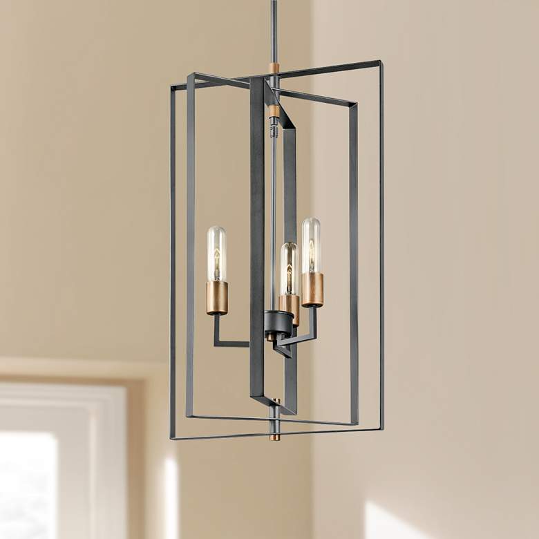 Image 1 Kichler Taubert 15" Modern Black 3-Light Rectangular Foyer Pendant