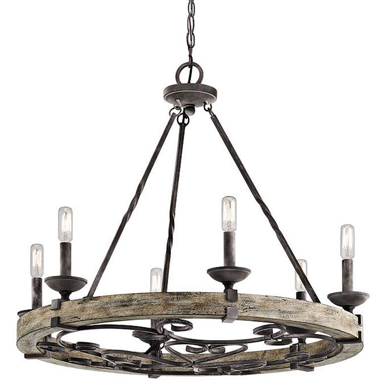 Image 2 Kichler Taulbee 28 1/2" Aged Zinc 6-Light Wagon Wheel Chandelier