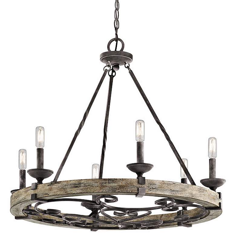 Image 2 Kichler Taulbee 28 1/2 inch Aged Zinc 6-Light Wagon Wheel Chandelier