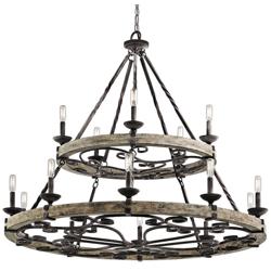 Kichler Taulbee 44" Wide 15-Light  Aged Zinc Gray Wood Ring Chandelier