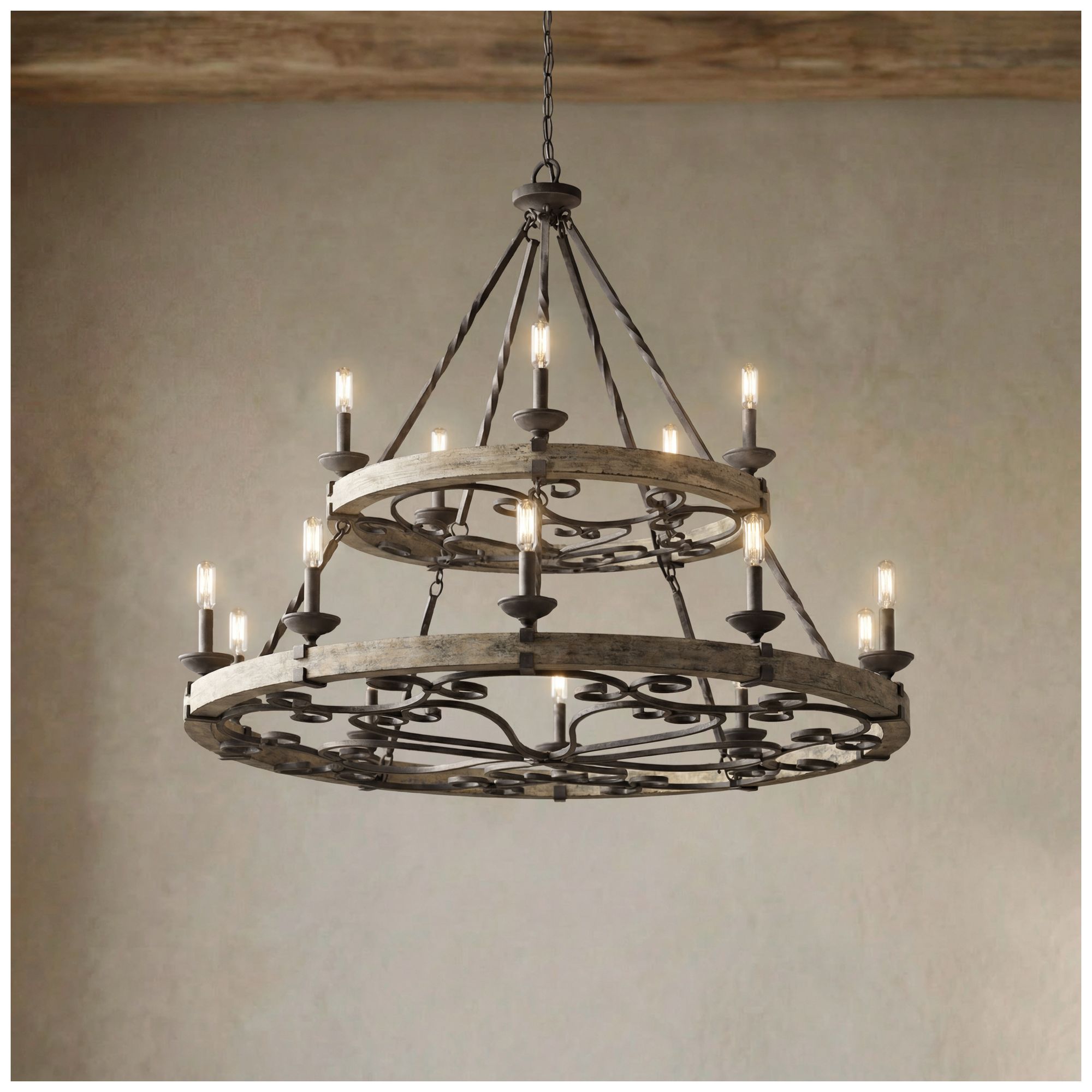 Image 4 Kichler Taulbee 44" Wide 15-Light Aged Zinc Gray Wood Ring Chandelier more views