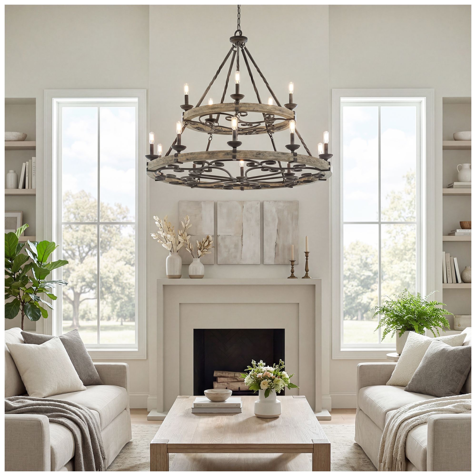 Image 7 Kichler Taulbee 44" Wide 15-Light Aged Zinc Gray Wood Ring Chandelier more views
