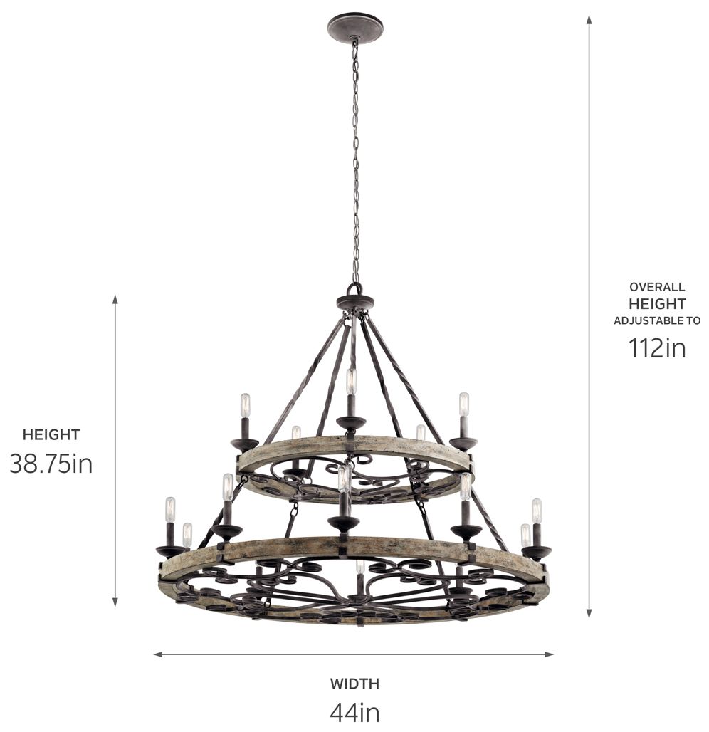 Kichler Taulbee 44" Wide 15-Light Aged Zinc Gray Wood Ring Chandelier