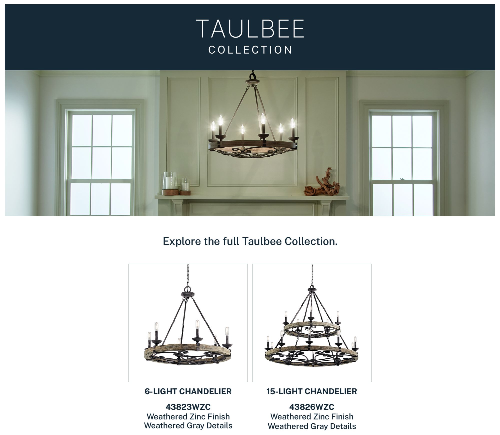 Kichler Taulbee 44" Wide 15-Light Aged Zinc Gray Wood Ring Chandelier