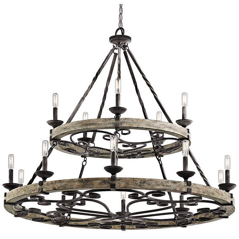 Image 2 Kichler Taulbee 44"W Aged Zinc Gray Wood 15-Light Chandelier