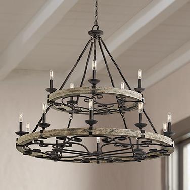 Kichler Taulbee 44" Wide 15-Light  Aged Zinc Gray Wood Ring Chandelier