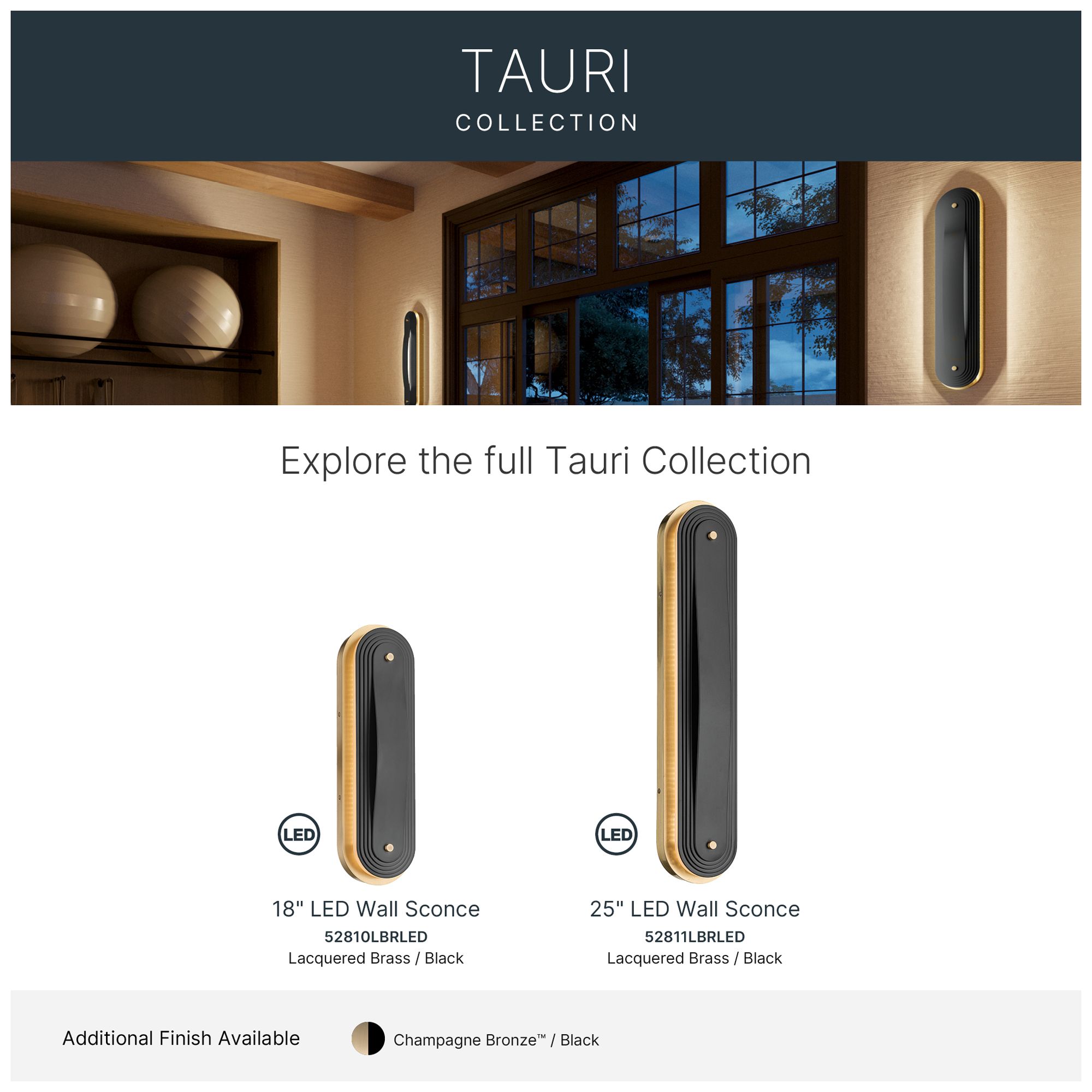 Kichler Tauri 24.5" Medium LED Wall Sconces in Lacquered Brass