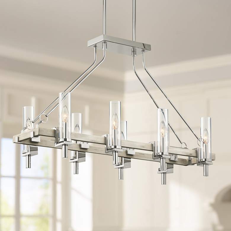 Image 1 Kichler Telan 36" White Washed Wood Kitchen Island Light Chandelier