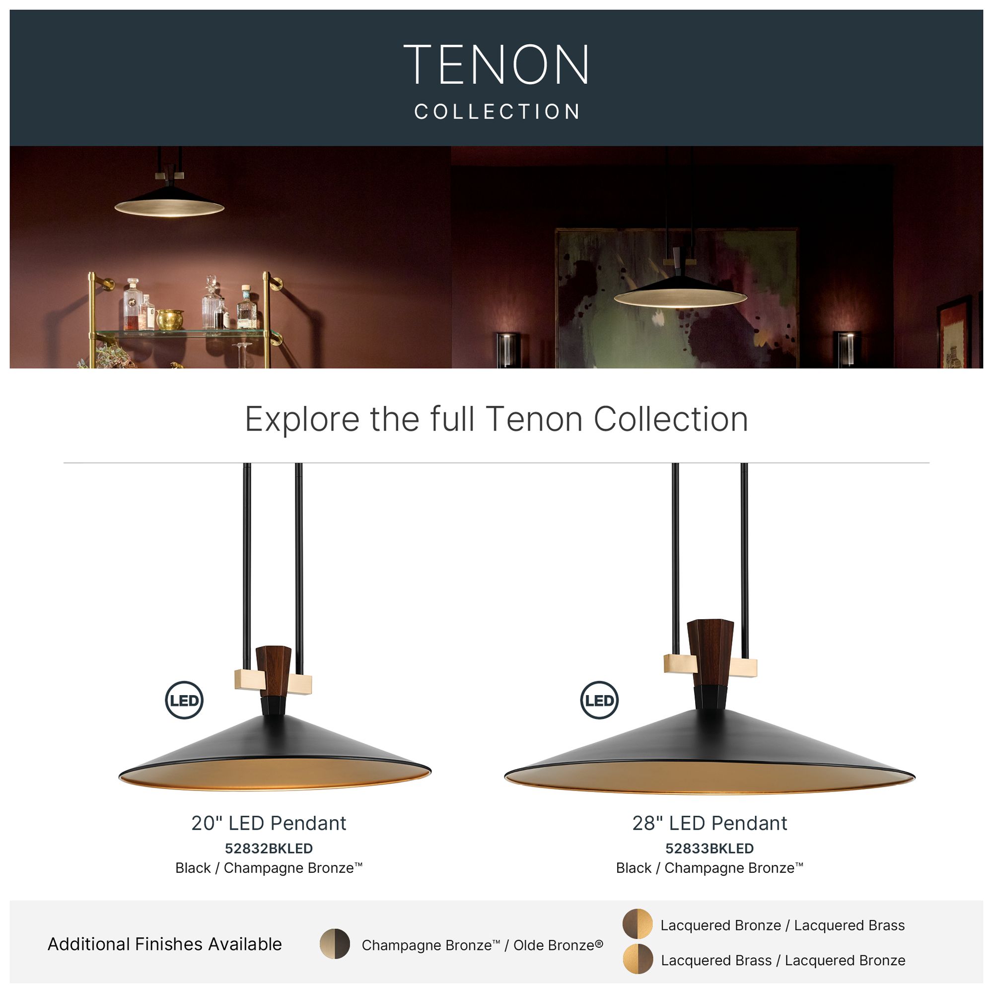 Kichler Tenon 20" 1-Light LED Pendant in Black