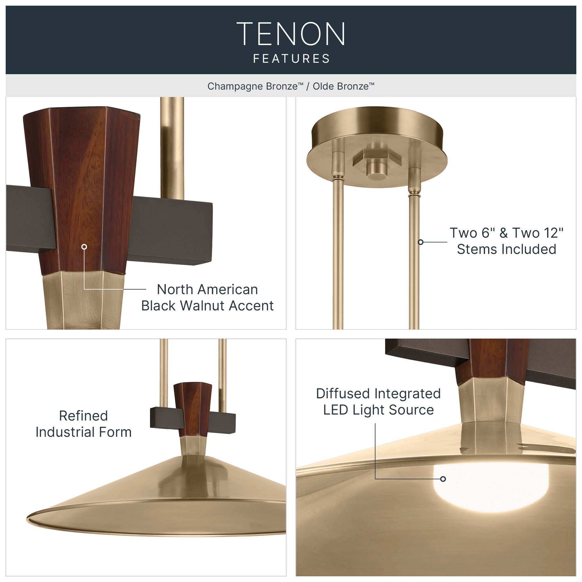 Image 3 Kichler Tenon 20" 1-Light LED Pendant in Champagne Bronze more views