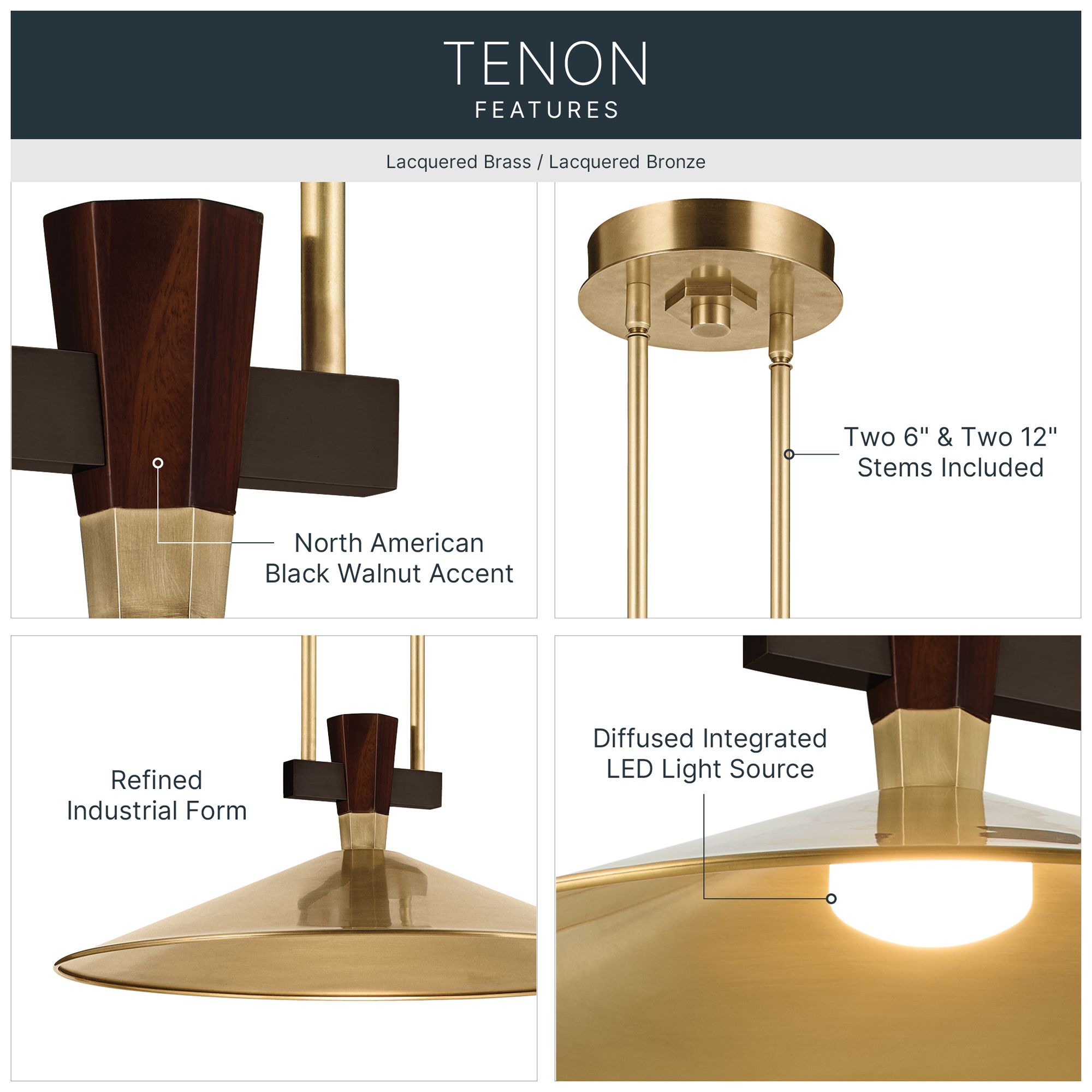 Image 3 Kichler Tenon 20" 1-Light LED Pendant in Lacquered Brass more views