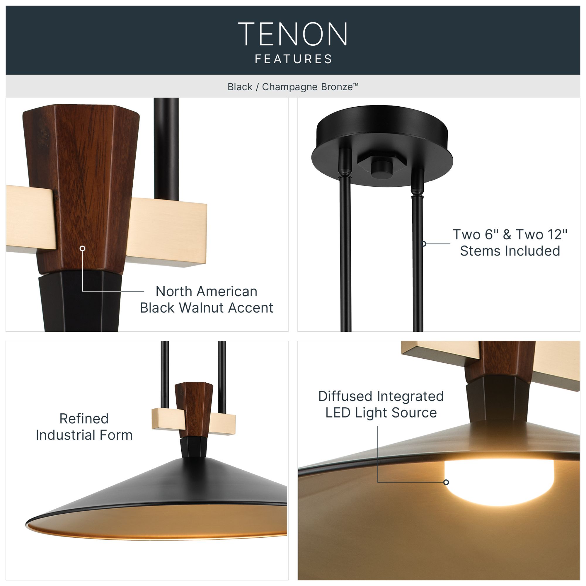 Image 3 Kichler Tenon 28" 1-Light LED Pendant in Black more views