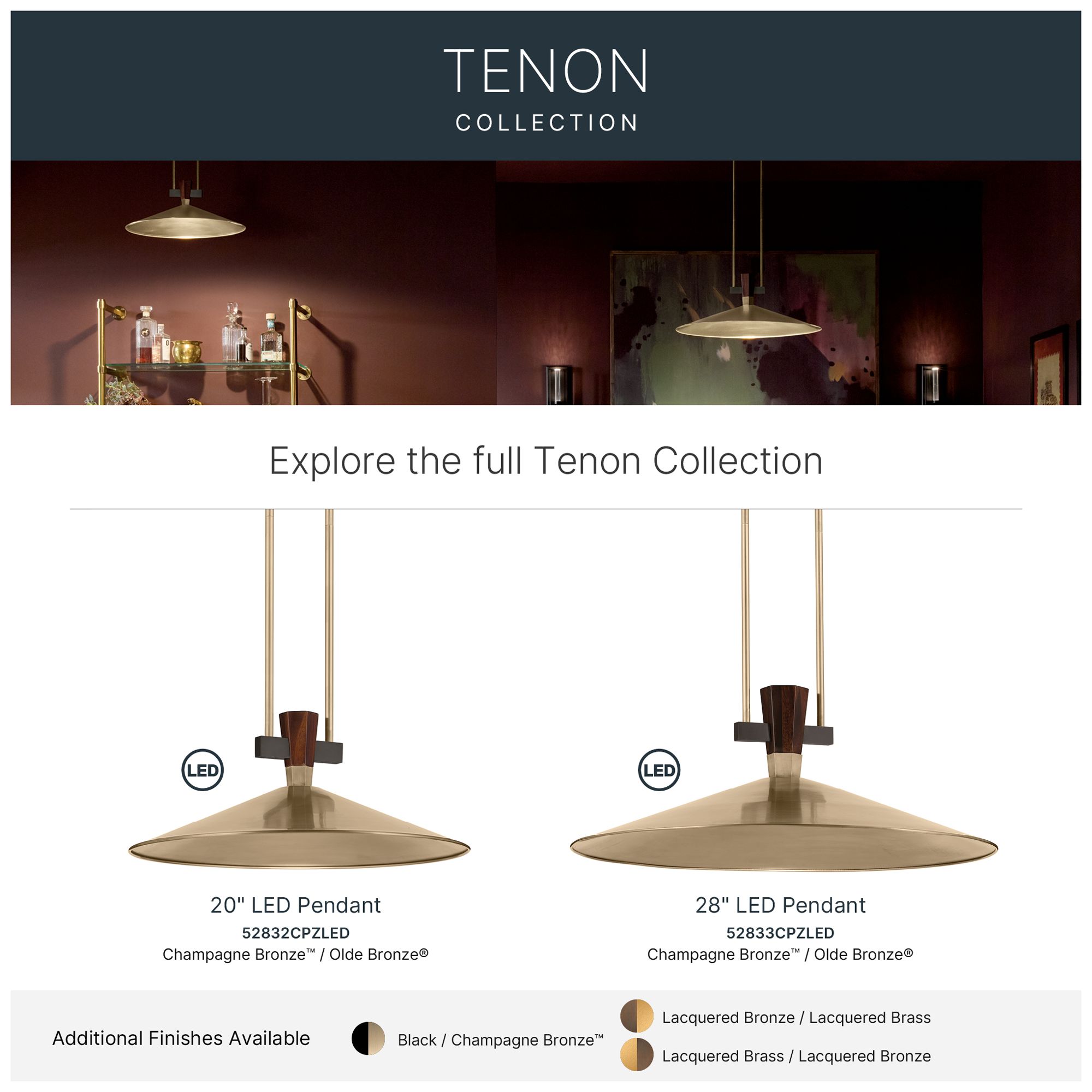 Kichler Tenon 28" 1-Light LED Pendant in Champagne Bronze