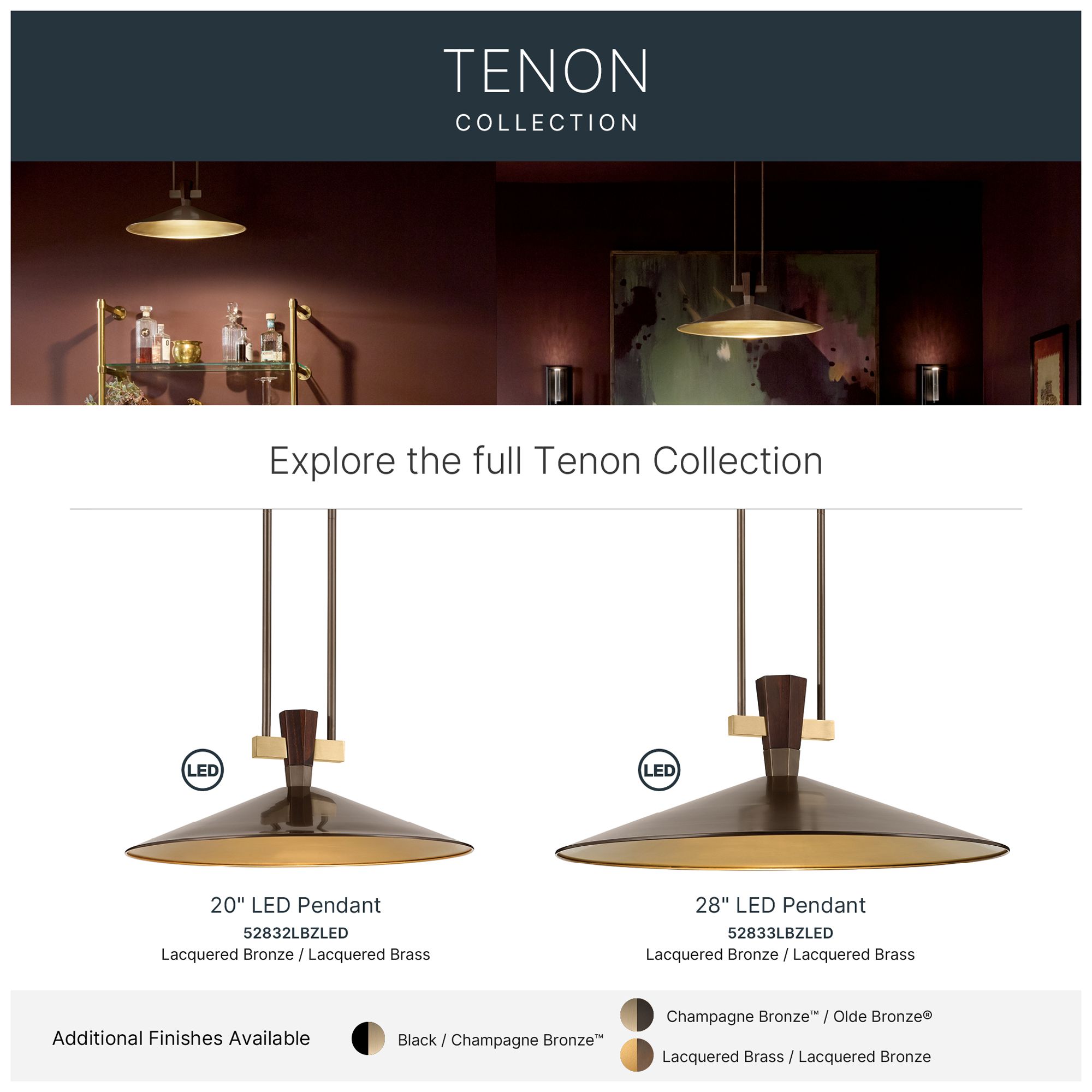 Kichler Tenon 28" 1-Light LED Pendant in Lacquered Bronze