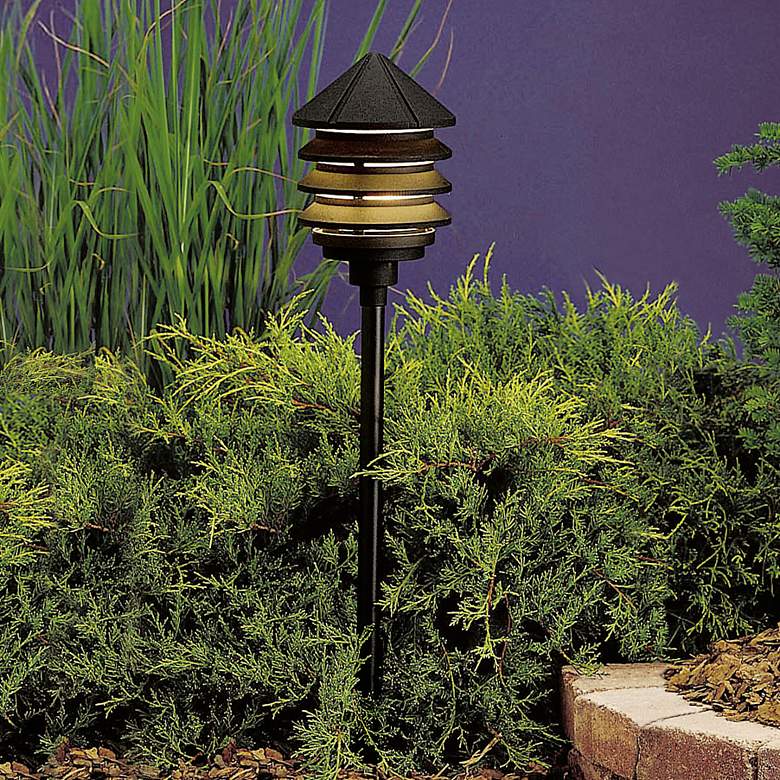 Image 1 Kichler Three Tier 9.5" High 120V Textured Black Modern Path Light