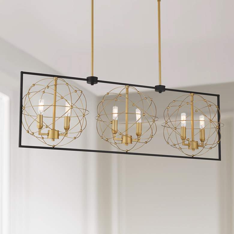 Image 1 Kichler Titans Trace 42" Sand Coal Honey Gold 6-Light Island Pendant