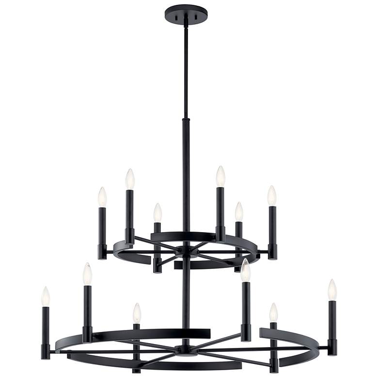 Image 1 Kichler Tolani 40" Two-Tier 12-Light Modern Black Ring Chandelier