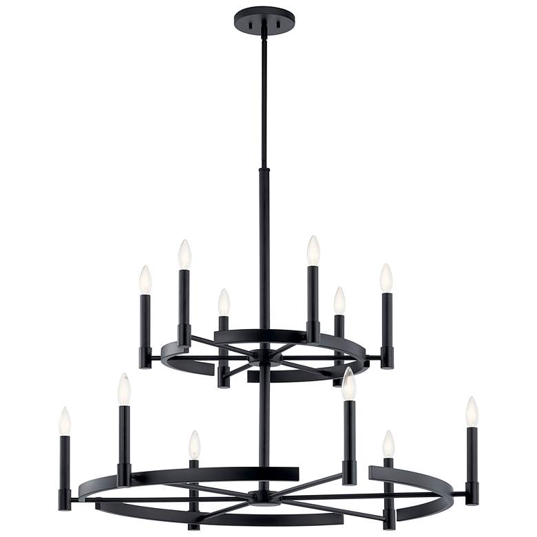 Image 1 Kichler Tolani 40 inch Two-Tier 12-Light Modern Black Ring Chandelier