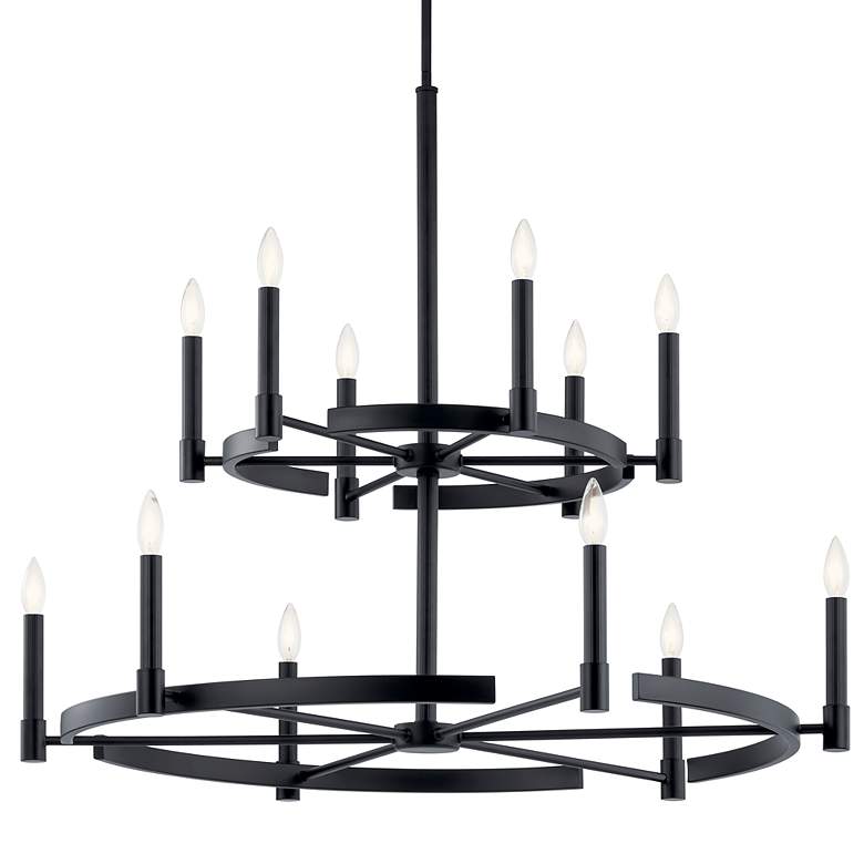 Image 2 Kichler Tolani 40" Two-Tier 12-Light Modern Black Ring Chandelier more views