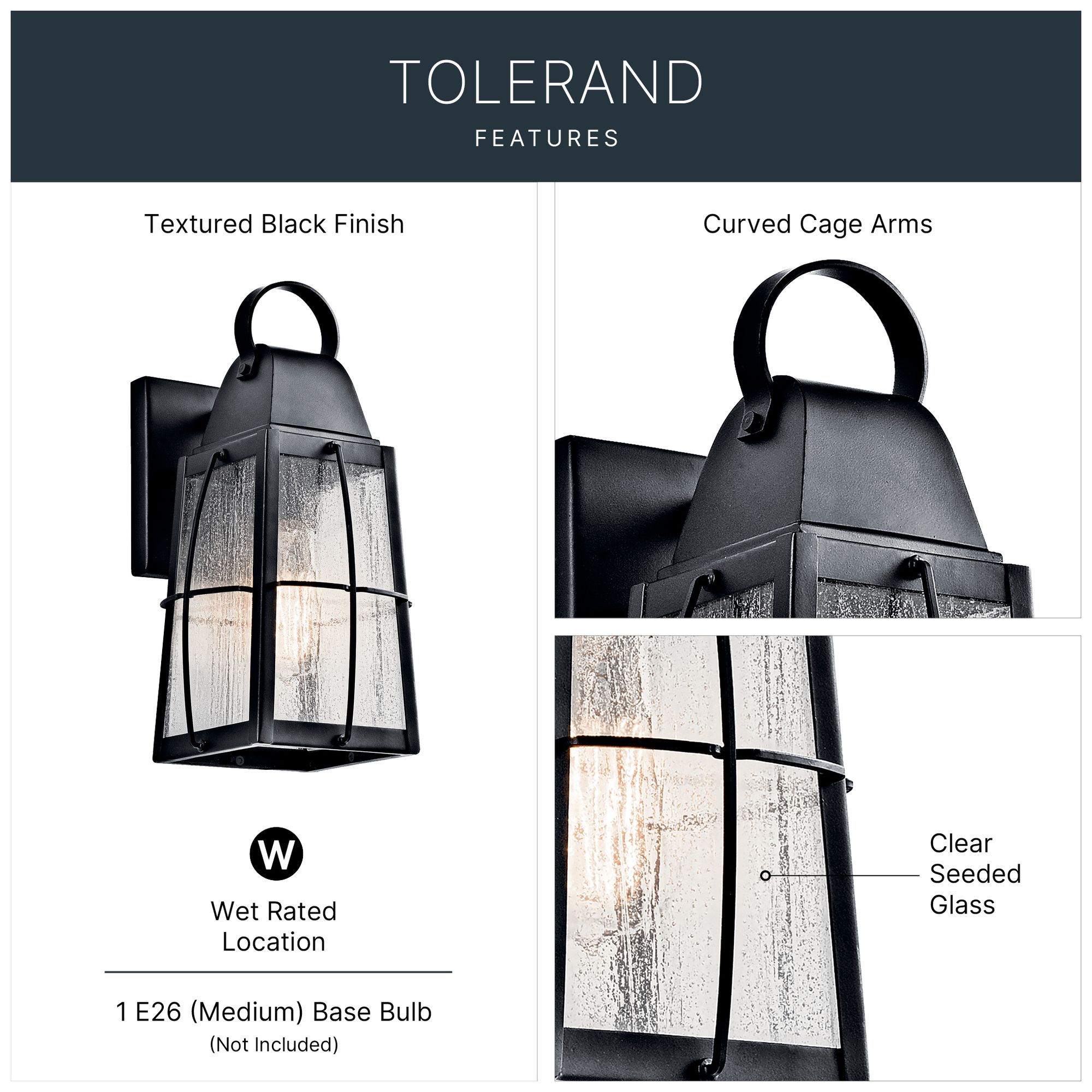 Image 3 Kichler Tolerand 12" High Black Outdoor Wall Lantern more views
